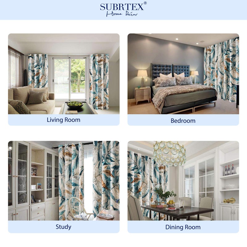 SUBRTEX Light Flitering Curtains 52Wx63L, Room Darkening Vibrant Floral Drapes, 50% Blackout, Semi Sheer Boho Farmhouse Curtains for Living Room, Blue - Image 5
